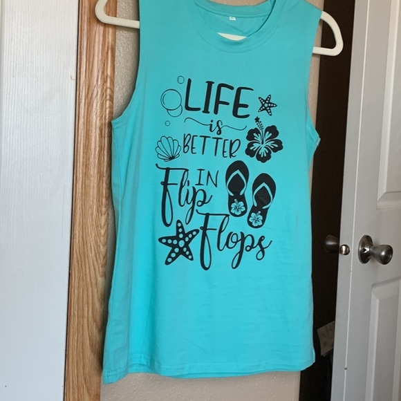 Green Tank Top Life is better in Flip Flops - Picture 3 of 7